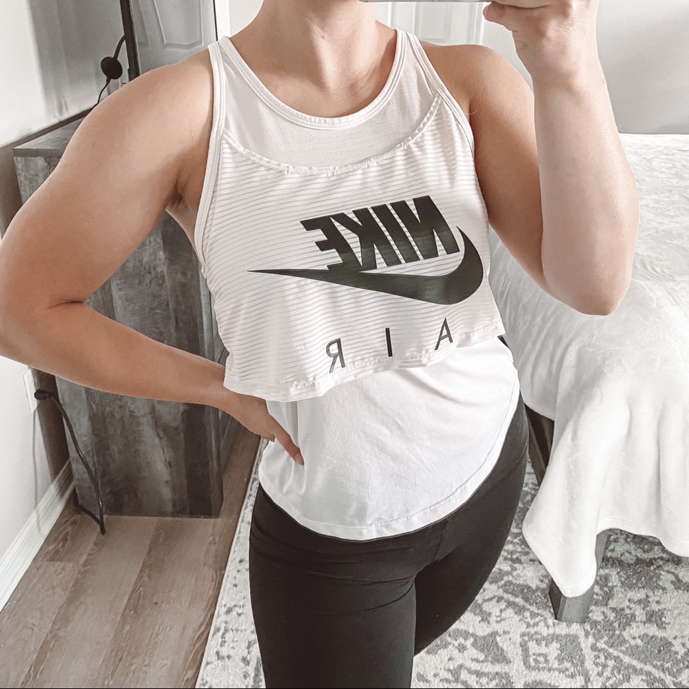 🌟 Nike Air Light Pink Workout Athletic Tank Top Racerback Striped Overlay